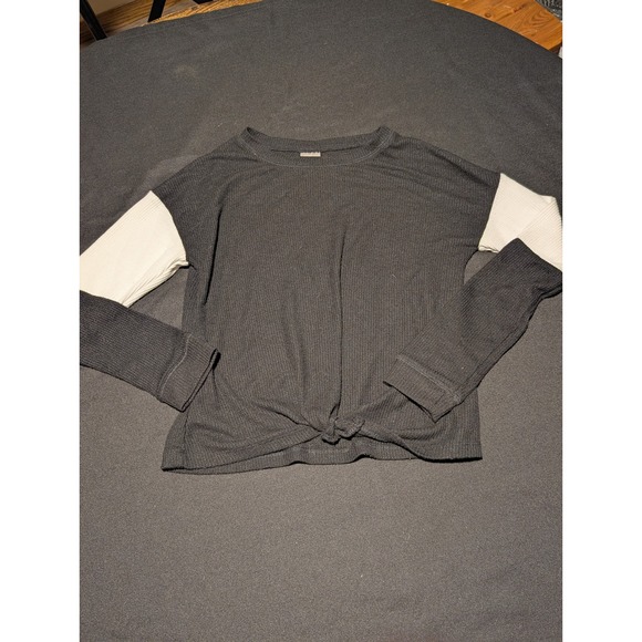 No Boundaries Other - No Boundaries Girls Waffle Knit Front Knot Thermal Top Grey Cream Size M 7-9